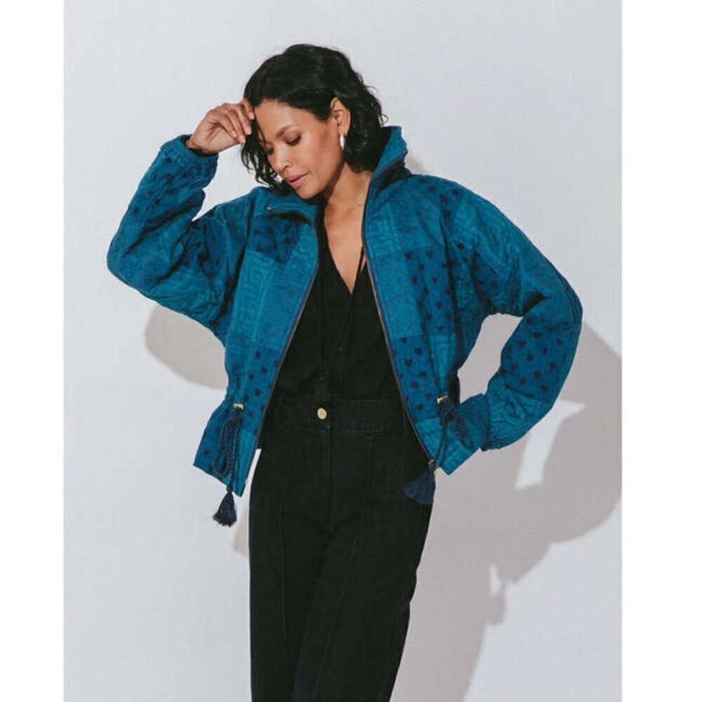 Cleobella Quilted Patchwork Lightweight Jacket Indigo Womens Size Small - Picture 2 of 14